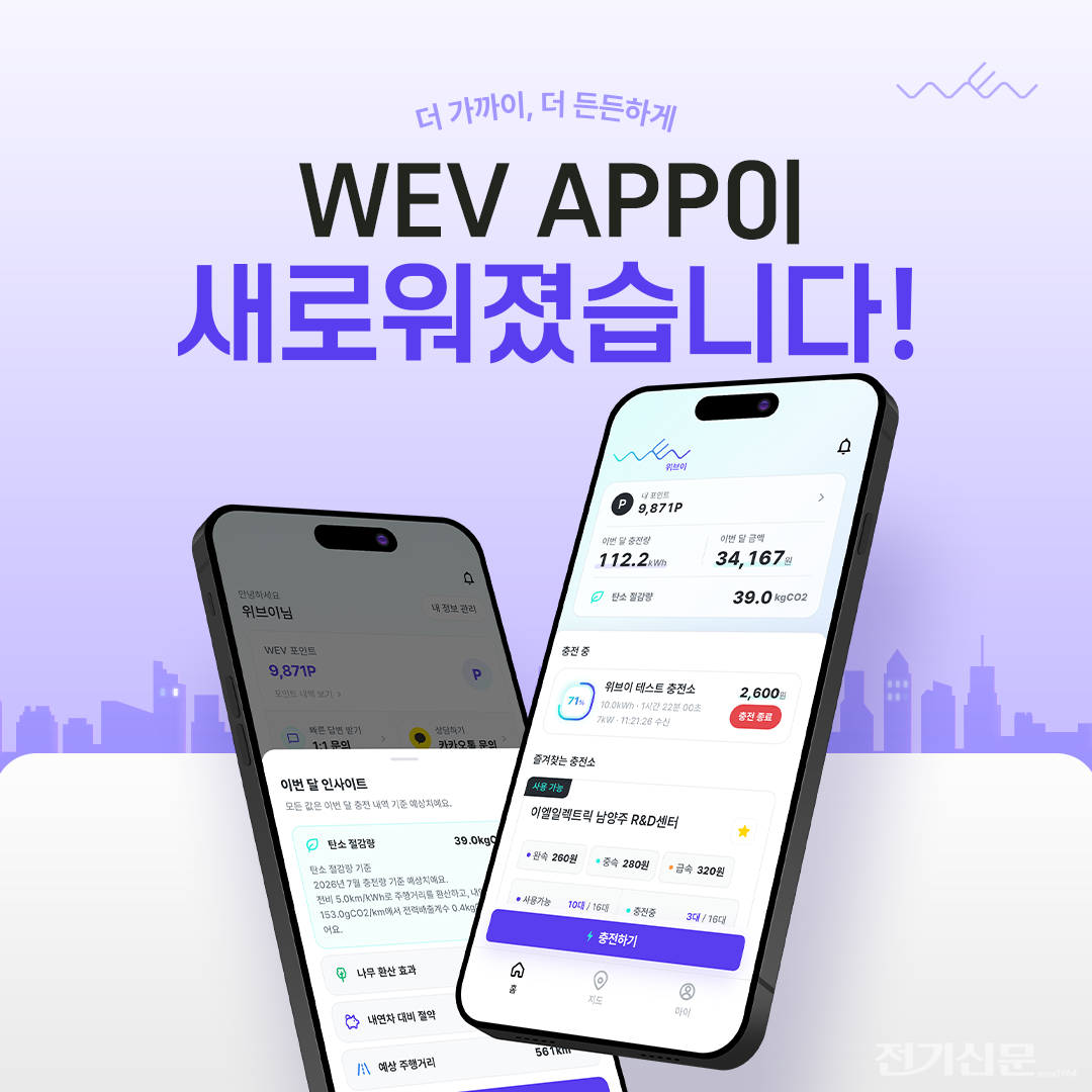 이엘일렉트릭이 전기차 충전 플랫폼 ‘위브이(WEV) 신규앱'을 출시했다. [사진=이엘일렉트릭]